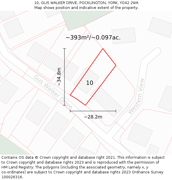 10, GUS WALKER DRIVE, POCKLINGTON, YORK, YO42 2WA: Plot and title map