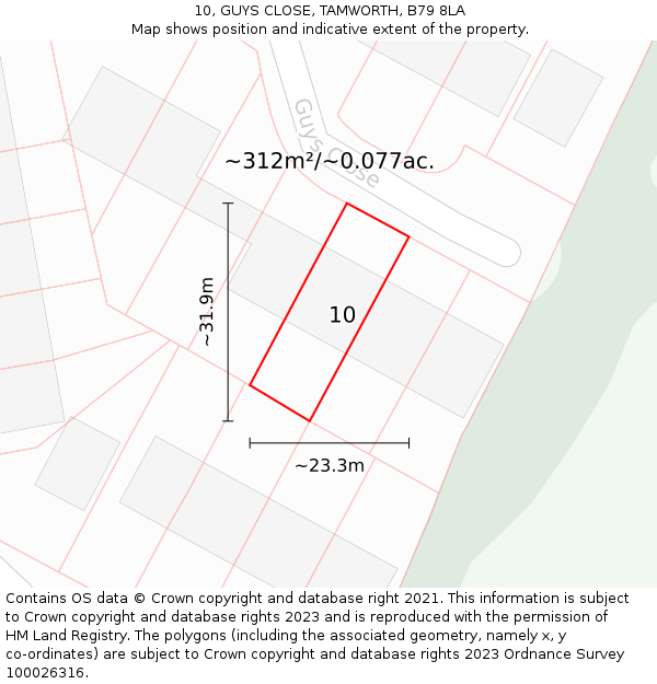 10, GUYS CLOSE, TAMWORTH, B79 8LA: Plot and title map