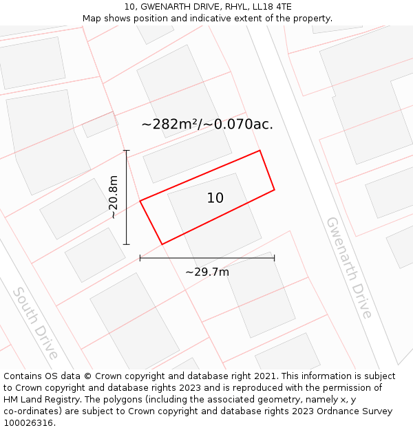 10, GWENARTH DRIVE, RHYL, LL18 4TE: Plot and title map