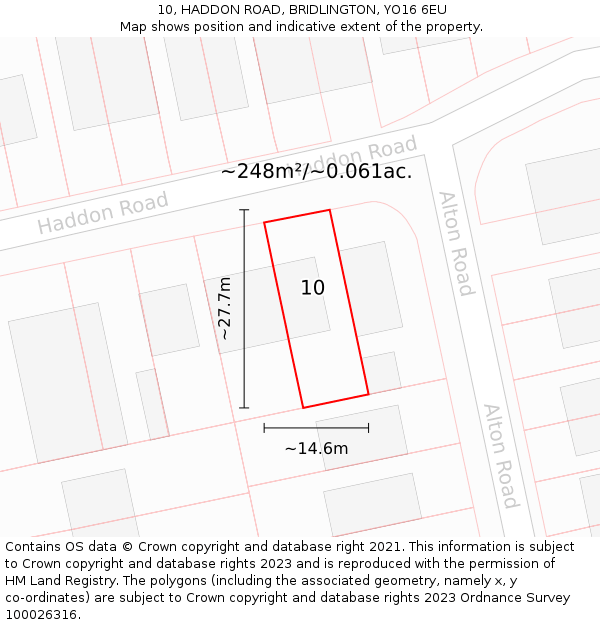 10, HADDON ROAD, BRIDLINGTON, YO16 6EU: Plot and title map