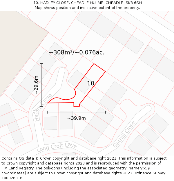 10, HADLEY CLOSE, CHEADLE HULME, CHEADLE, SK8 6SH: Plot and title map
