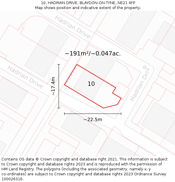 10, HADRIAN DRIVE, BLAYDON-ON-TYNE, NE21 4FP: Plot and title map