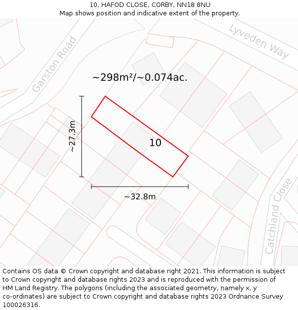 10, HAFOD CLOSE, CORBY, NN18 8NU: Plot and title map