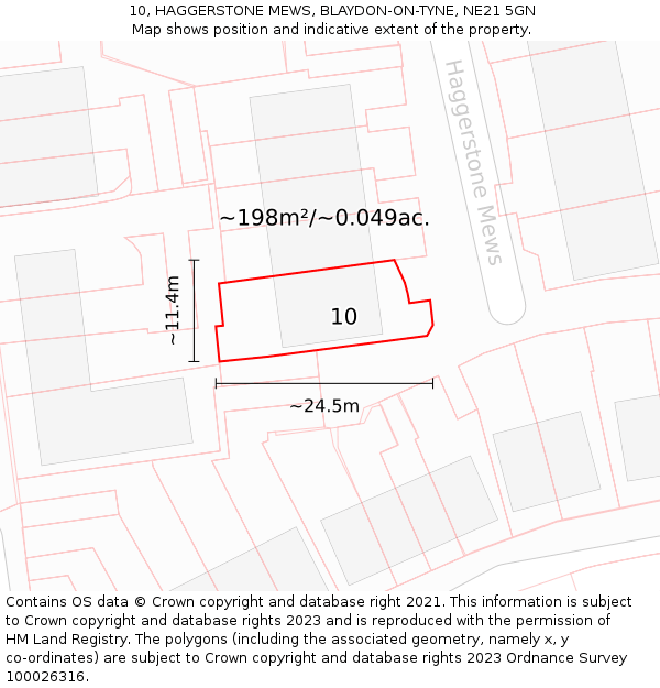 10, HAGGERSTONE MEWS, BLAYDON-ON-TYNE, NE21 5GN: Plot and title map