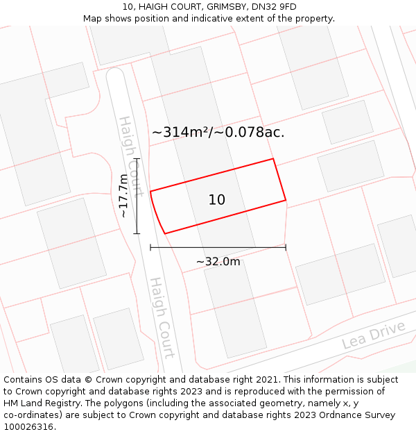 10, HAIGH COURT, GRIMSBY, DN32 9FD: Plot and title map