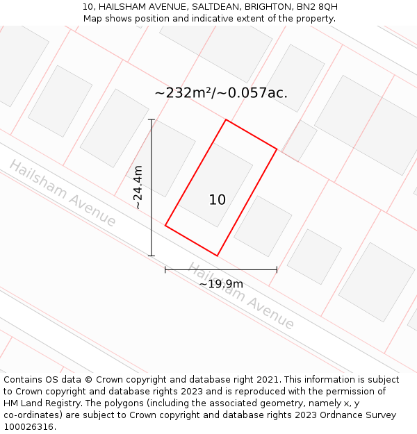 10, HAILSHAM AVENUE, SALTDEAN, BRIGHTON, BN2 8QH: Plot and title map