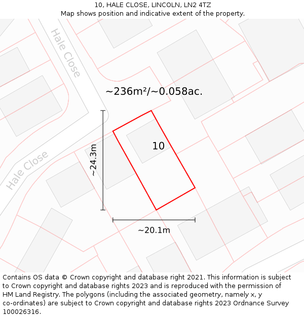 10, HALE CLOSE, LINCOLN, LN2 4TZ: Plot and title map