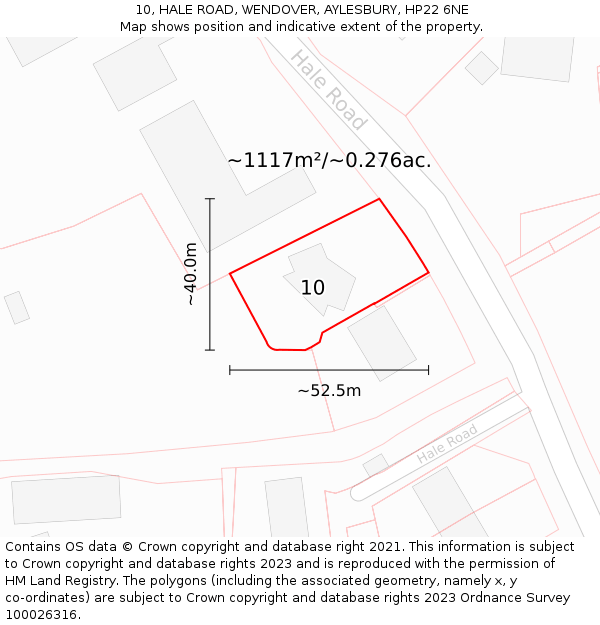 10, HALE ROAD, WENDOVER, AYLESBURY, HP22 6NE: Plot and title map