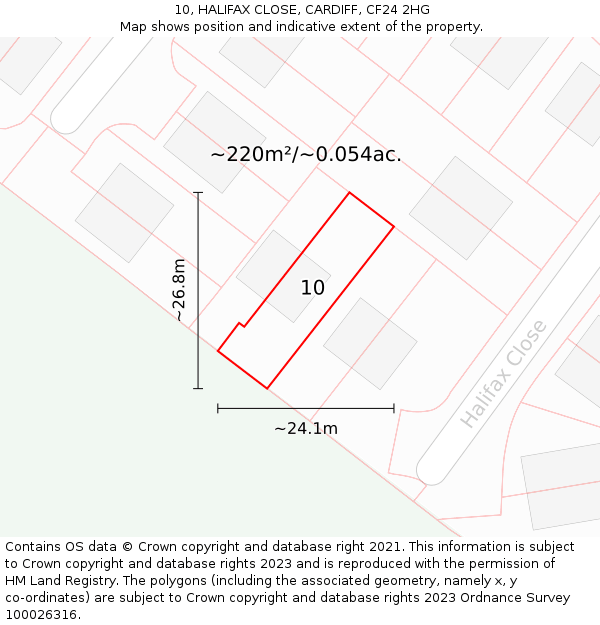 10, HALIFAX CLOSE, CARDIFF, CF24 2HG: Plot and title map