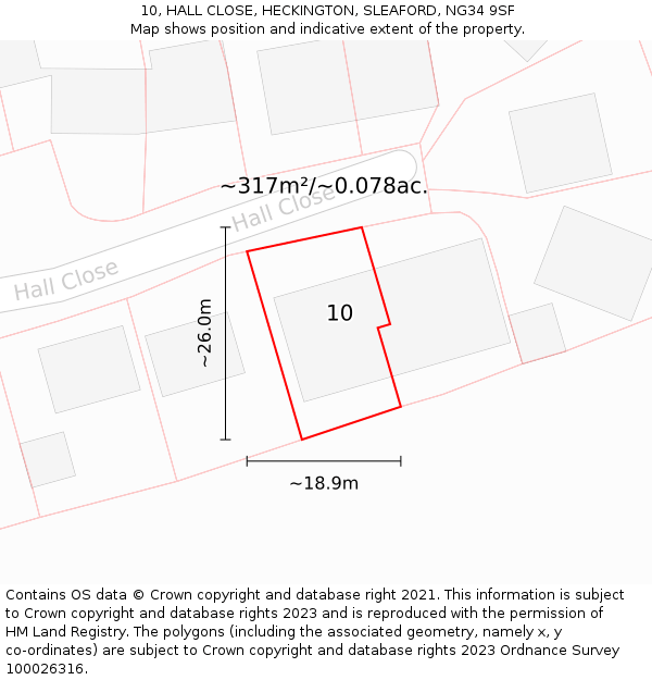 10, HALL CLOSE, HECKINGTON, SLEAFORD, NG34 9SF: Plot and title map