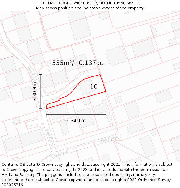 10, HALL CROFT, WICKERSLEY, ROTHERHAM, S66 1FJ: Plot and title map