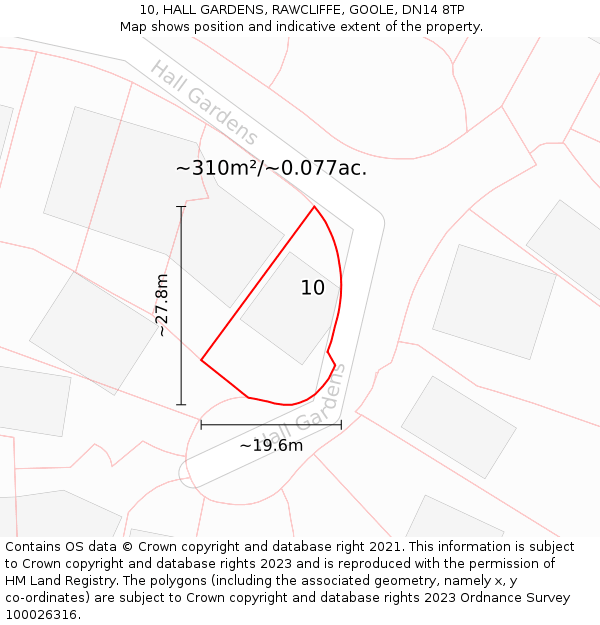 10, HALL GARDENS, RAWCLIFFE, GOOLE, DN14 8TP: Plot and title map