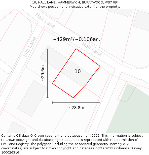 10, HALL LANE, HAMMERWICH, BURNTWOOD, WS7 0JP: Plot and title map