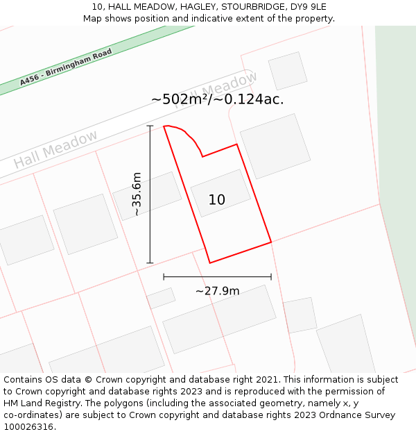 10, HALL MEADOW, HAGLEY, STOURBRIDGE, DY9 9LE: Plot and title map