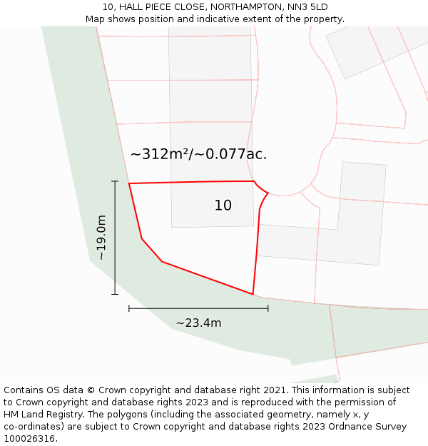 10, HALL PIECE CLOSE, NORTHAMPTON, NN3 5LD: Plot and title map