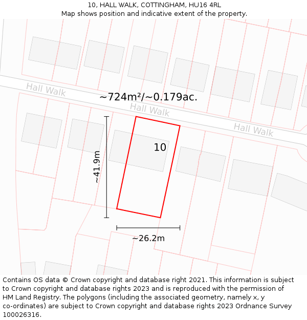 10, HALL WALK, COTTINGHAM, HU16 4RL: Plot and title map