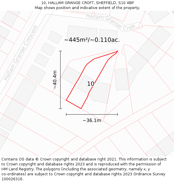 10, HALLAM GRANGE CROFT, SHEFFIELD, S10 4BP: Plot and title map