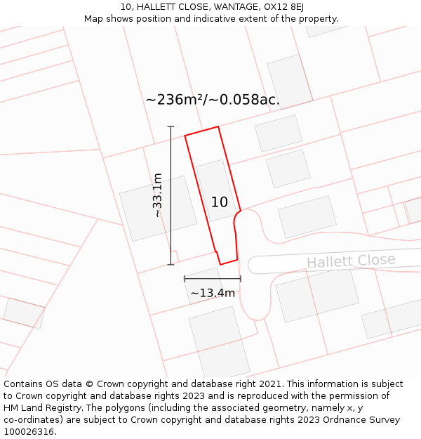 10, HALLETT CLOSE, WANTAGE, OX12 8EJ: Plot and title map