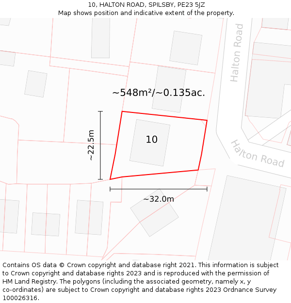 10, HALTON ROAD, SPILSBY, PE23 5JZ: Plot and title map