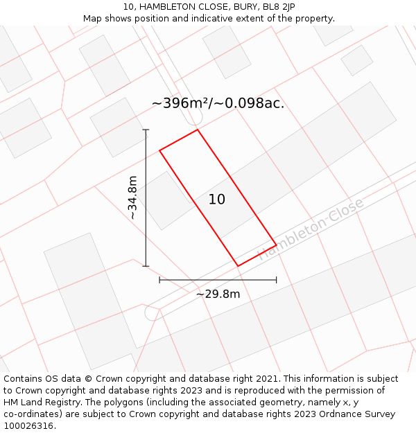 10, HAMBLETON CLOSE, BURY, BL8 2JP: Plot and title map