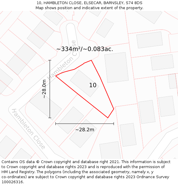 10, HAMBLETON CLOSE, ELSECAR, BARNSLEY, S74 8DS: Plot and title map