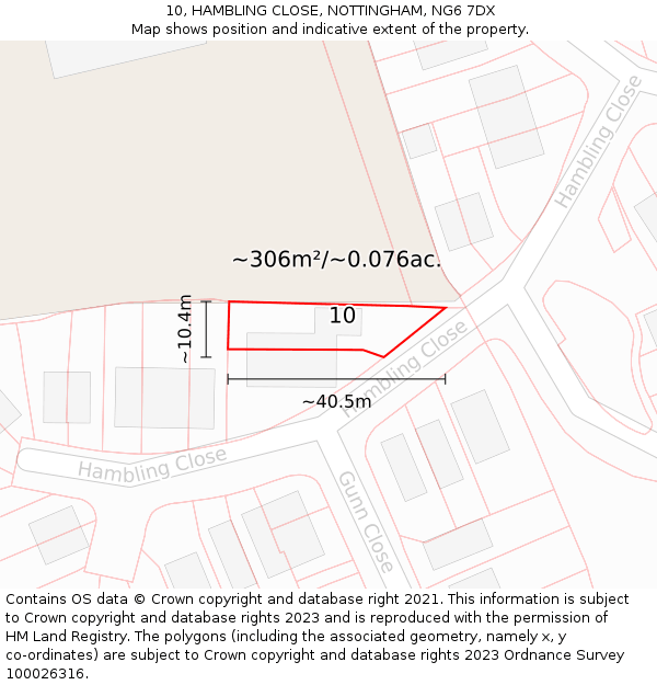 10, HAMBLING CLOSE, NOTTINGHAM, NG6 7DX: Plot and title map