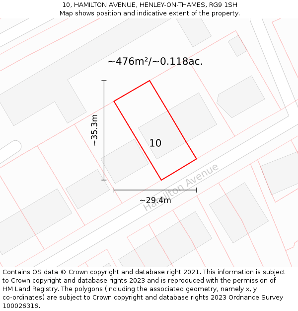 10, HAMILTON AVENUE, HENLEY-ON-THAMES, RG9 1SH: Plot and title map