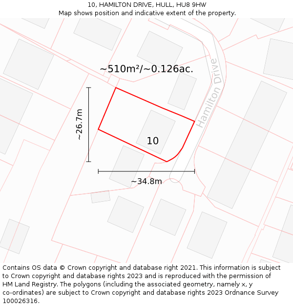 10, HAMILTON DRIVE, HULL, HU8 9HW: Plot and title map