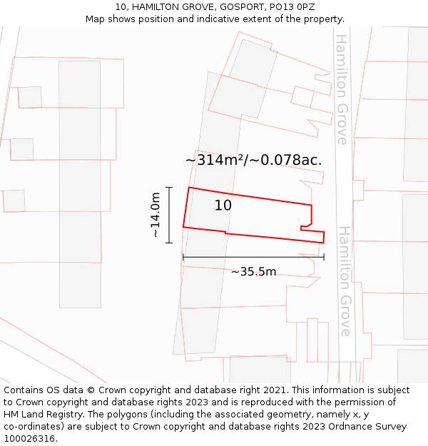 10, HAMILTON GROVE, GOSPORT, PO13 0PZ: Plot and title map