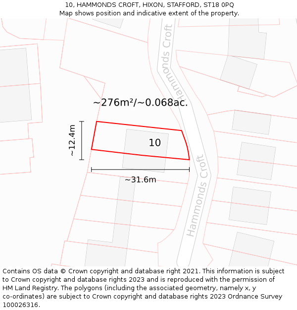 10, HAMMONDS CROFT, HIXON, STAFFORD, ST18 0PQ: Plot and title map