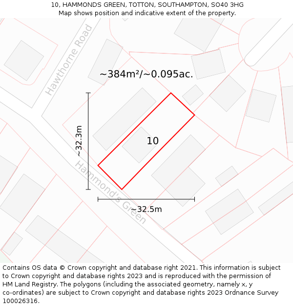 10, HAMMONDS GREEN, TOTTON, SOUTHAMPTON, SO40 3HG: Plot and title map