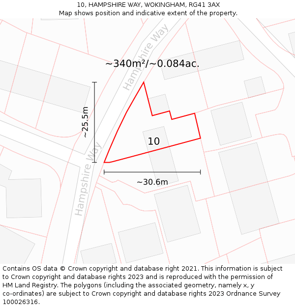 10, HAMPSHIRE WAY, WOKINGHAM, RG41 3AX: Plot and title map