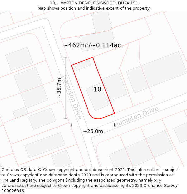 10, HAMPTON DRIVE, RINGWOOD, BH24 1SL: Plot and title map