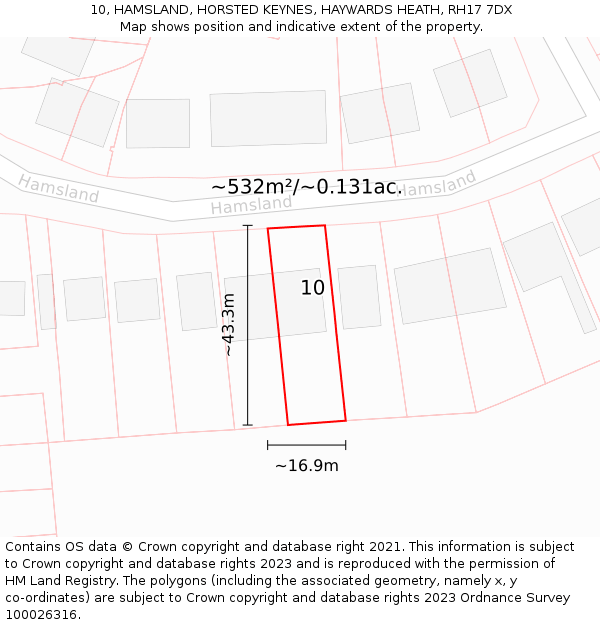 10, HAMSLAND, HORSTED KEYNES, HAYWARDS HEATH, RH17 7DX: Plot and title map