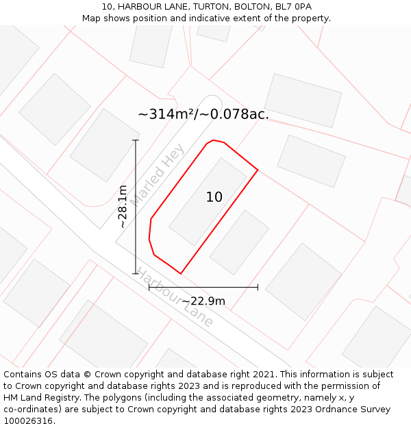 10, HARBOUR LANE, TURTON, BOLTON, BL7 0PA: Plot and title map