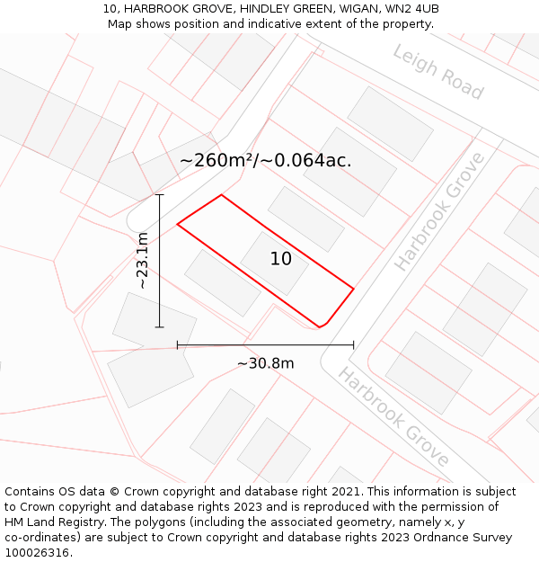 10, HARBROOK GROVE, HINDLEY GREEN, WIGAN, WN2 4UB: Plot and title map