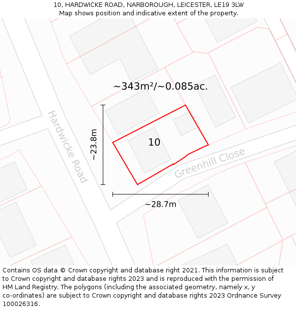 10, HARDWICKE ROAD, NARBOROUGH, LEICESTER, LE19 3LW: Plot and title map