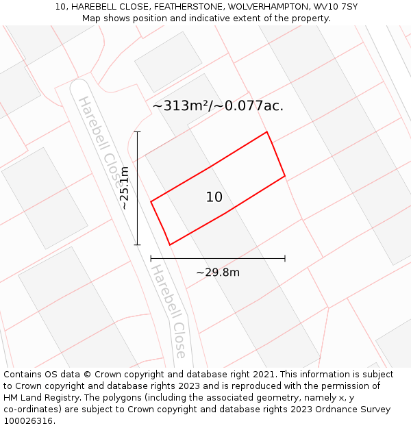 10, HAREBELL CLOSE, FEATHERSTONE, WOLVERHAMPTON, WV10 7SY: Plot and title map