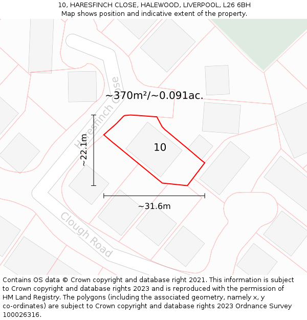 10, HARESFINCH CLOSE, HALEWOOD, LIVERPOOL, L26 6BH: Plot and title map