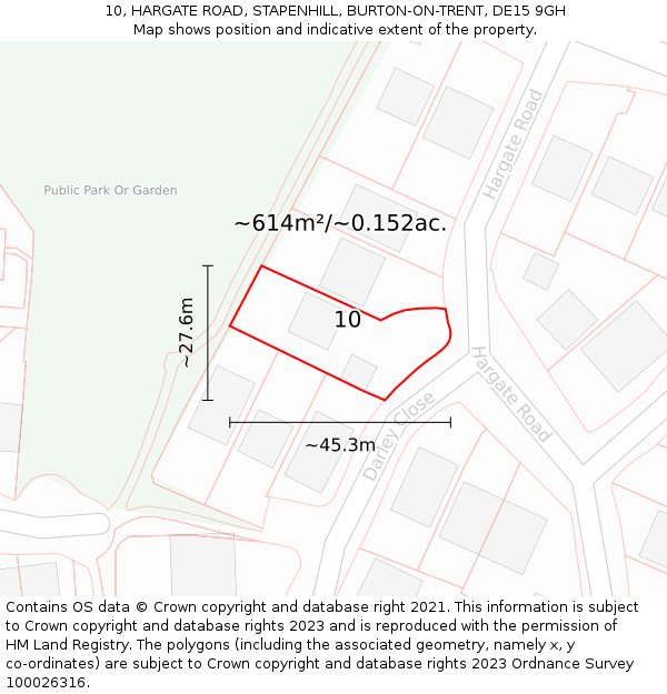 10, HARGATE ROAD, STAPENHILL, BURTON-ON-TRENT, DE15 9GH: Plot and title map