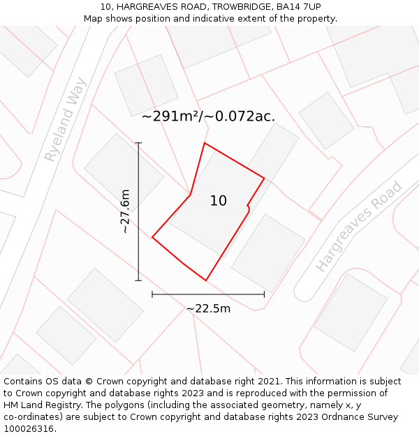 10, HARGREAVES ROAD, TROWBRIDGE, BA14 7UP: Plot and title map