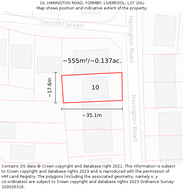 10, HARINGTON ROAD, FORMBY, LIVERPOOL, L37 1NU: Plot and title map