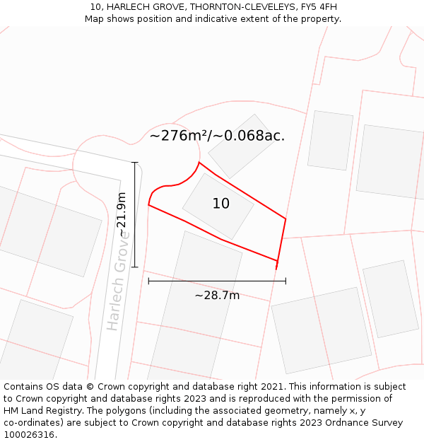 10, HARLECH GROVE, THORNTON-CLEVELEYS, FY5 4FH: Plot and title map