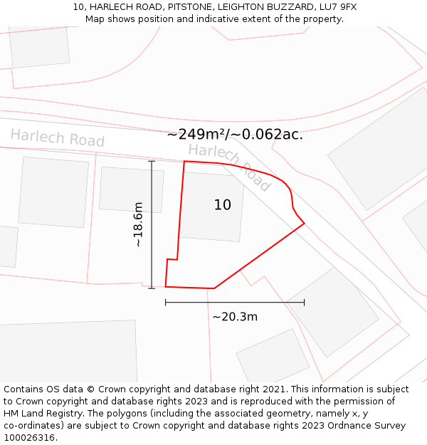 10, HARLECH ROAD, PITSTONE, LEIGHTON BUZZARD, LU7 9FX: Plot and title map