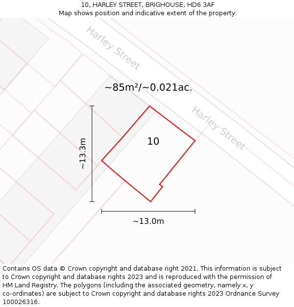 10, HARLEY STREET, BRIGHOUSE, HD6 3AF: Plot and title map