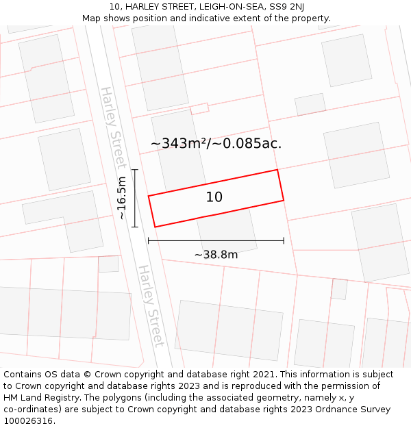 10, HARLEY STREET, LEIGH-ON-SEA, SS9 2NJ: Plot and title map