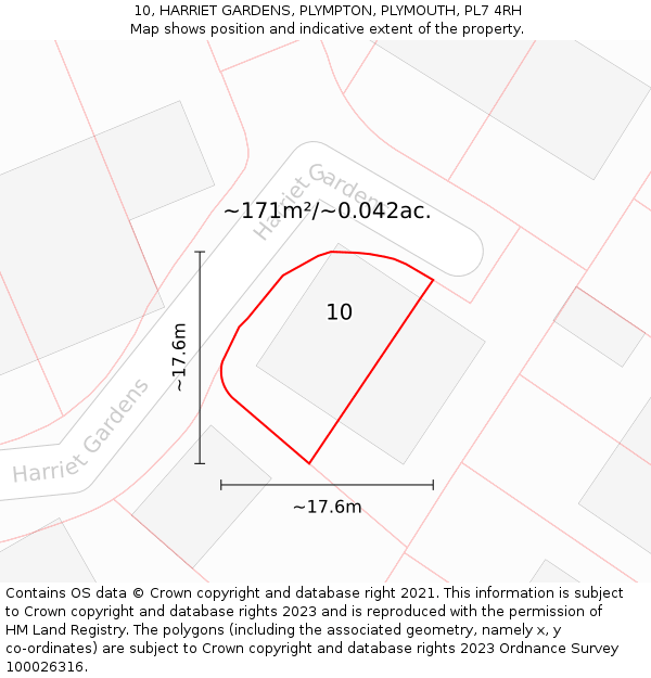 10, HARRIET GARDENS, PLYMPTON, PLYMOUTH, PL7 4RH: Plot and title map