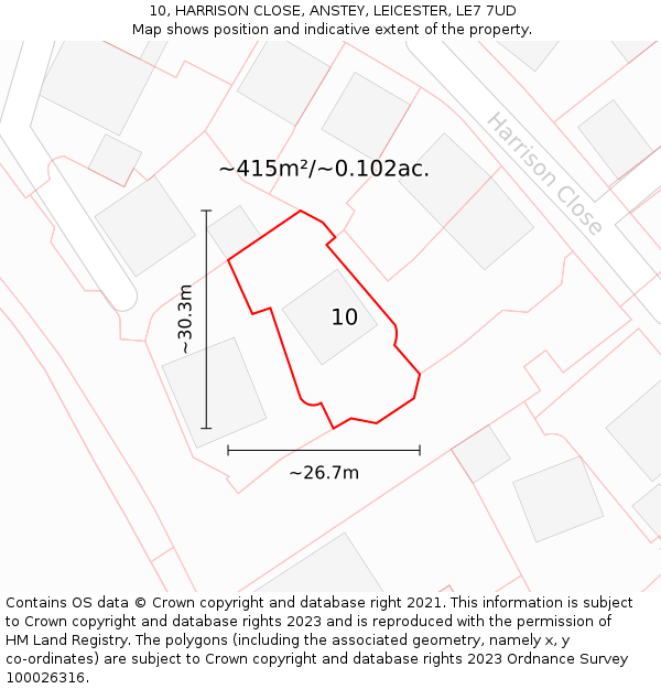 10, HARRISON CLOSE, ANSTEY, LEICESTER, LE7 7UD: Plot and title map