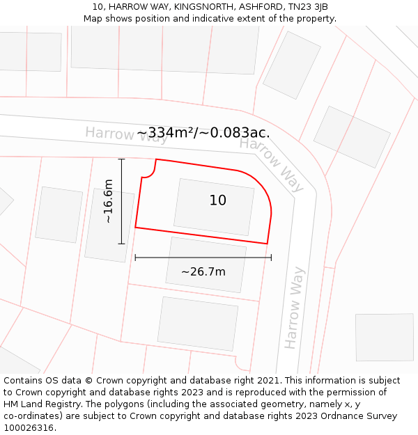 10, HARROW WAY, KINGSNORTH, ASHFORD, TN23 3JB: Plot and title map