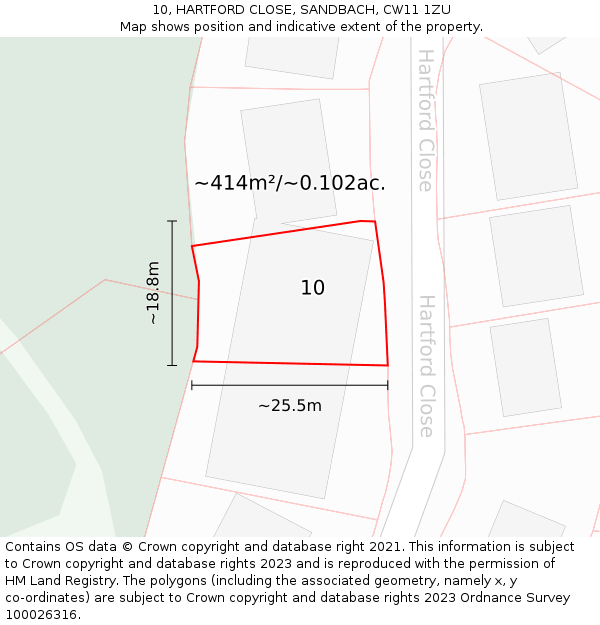 10, HARTFORD CLOSE, SANDBACH, CW11 1ZU: Plot and title map